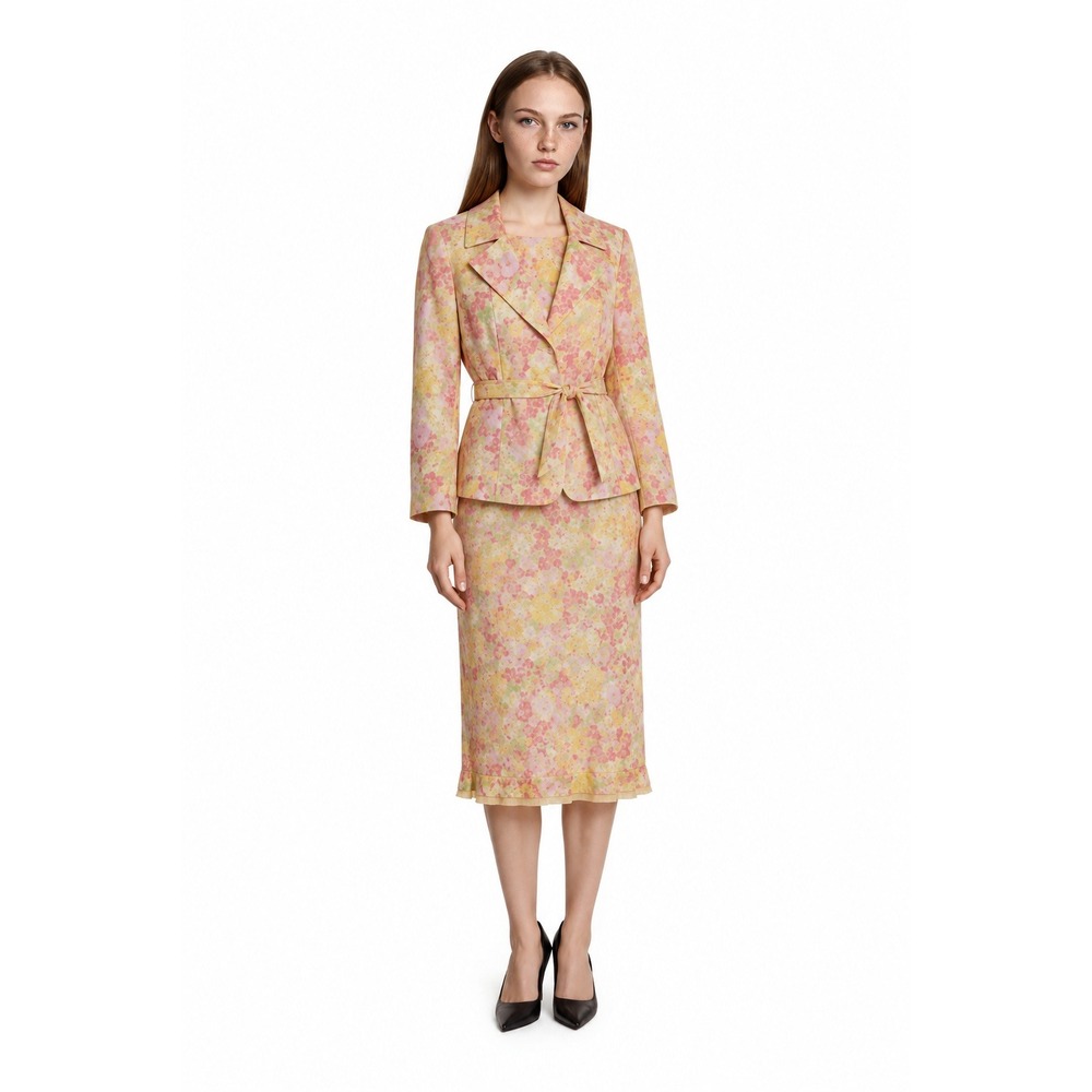 NEW Nipon Boutique Dress Jacket Suit Women's Size 8 Yellow Floral Jacquard $380